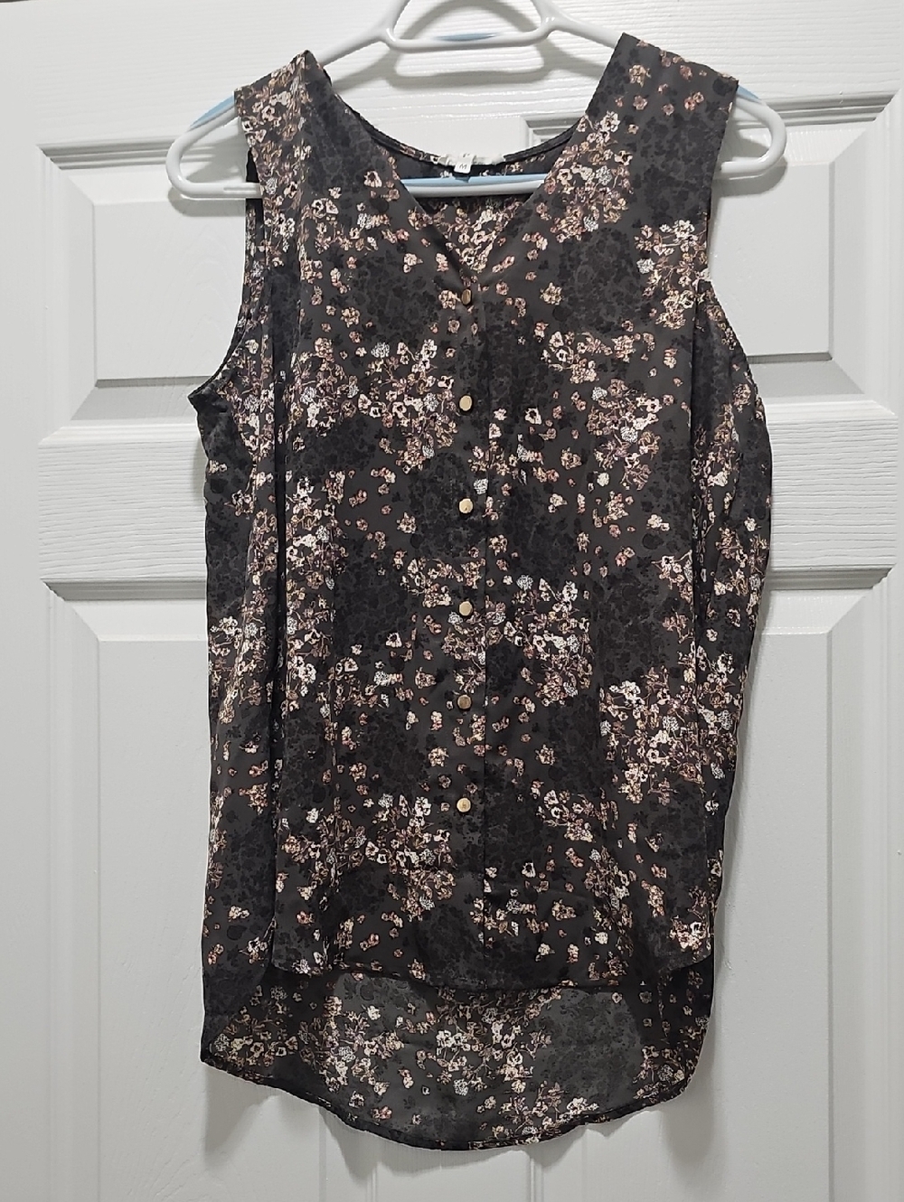 Maurices Black Floral Button-Front Sleeveless Camisole with Pink Accents